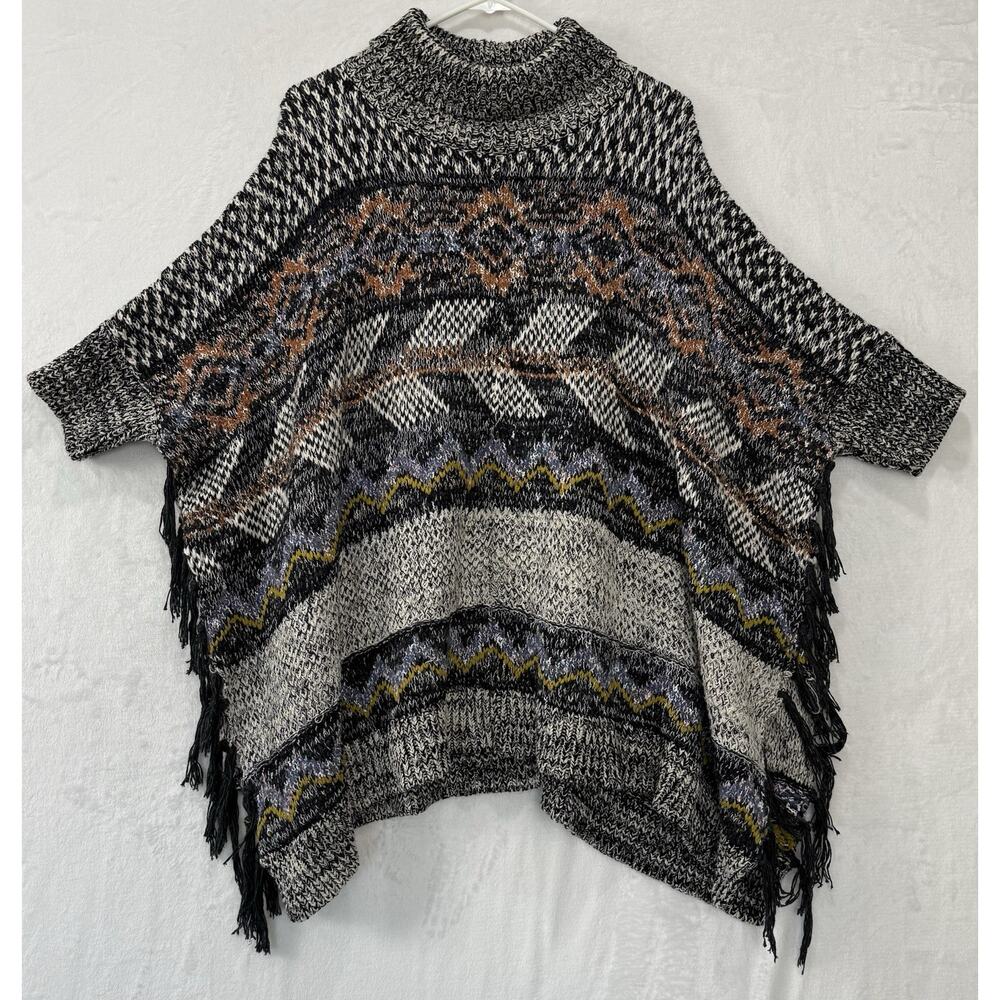 Anthropologie Pilcro Magda Knit Poncho Sweater Turtle Womens Size XS Small Boho